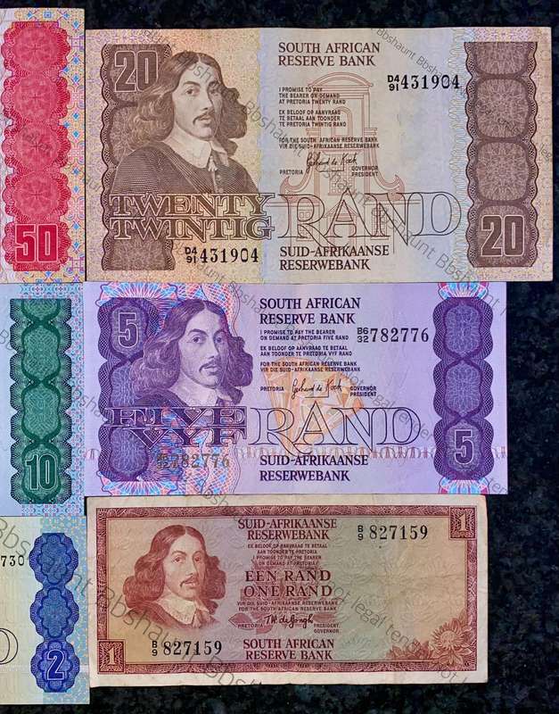 Complete Set GPC De Kock & Decimals R50 TO R2 - 1980s (R1 de Jongh 1975) (1 bid takes all)