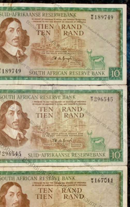 REPLACEMENT NOTES SET TW DE JONGH R10 -- W6 - W7 & W9 -- SPRINGBUCK WTM 1ST ISSUE 1967