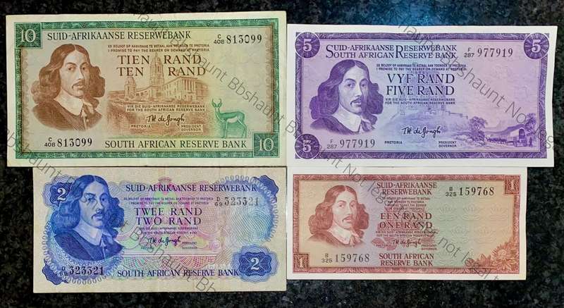Complete Set Tw De Jongh R10 to R1 - Springbuck & Van Riebeeck wtm 1967-1975(1 bid takes all)
