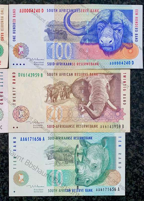 Complete Set TT Mboweni R200AA to R10AA Animals wtm 1st issue 2000 (1 bid takes all)