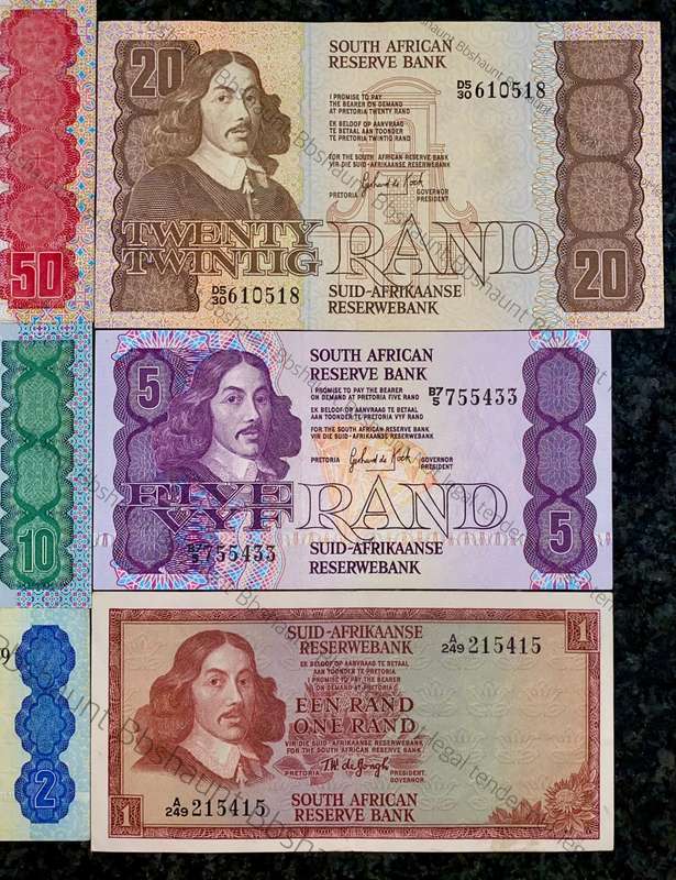 Complete set GPC De Kock & decimals R50 TO R2 good condition 1980s(R1 de Jongh 1975)(1 bid takes all