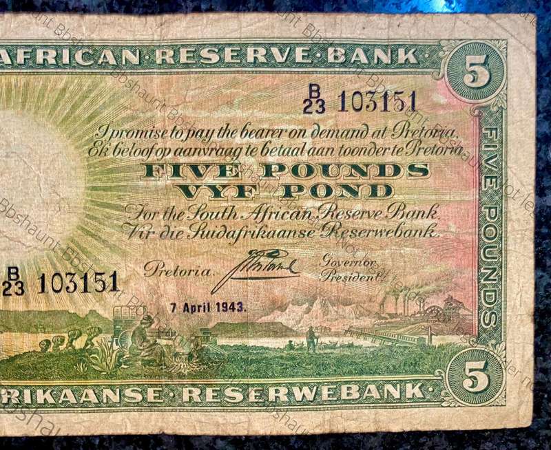 J Postmus 5 pound B23 - 7th April 1943 only issue