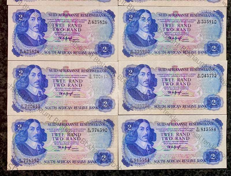 Tw De Jongh. R2 aunc all Springbuck wtm 2nd issue 1974 (bid per note)