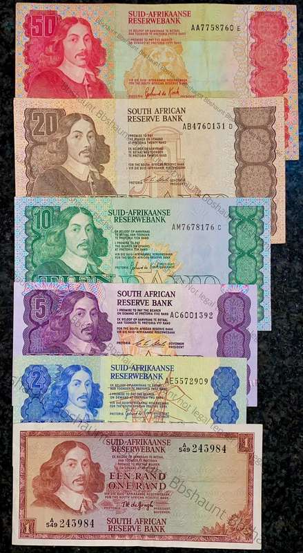 Complete Set AA or A banknotes R50AA to R1A -- 1967-1990 (1 bid takes all)