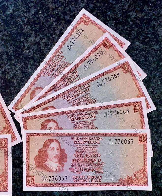 TW De Jongh. R1 in sequence 3 Runs B 239 /776067-087 unc-aunc 2nd issue 1973 (1 bid takes all)