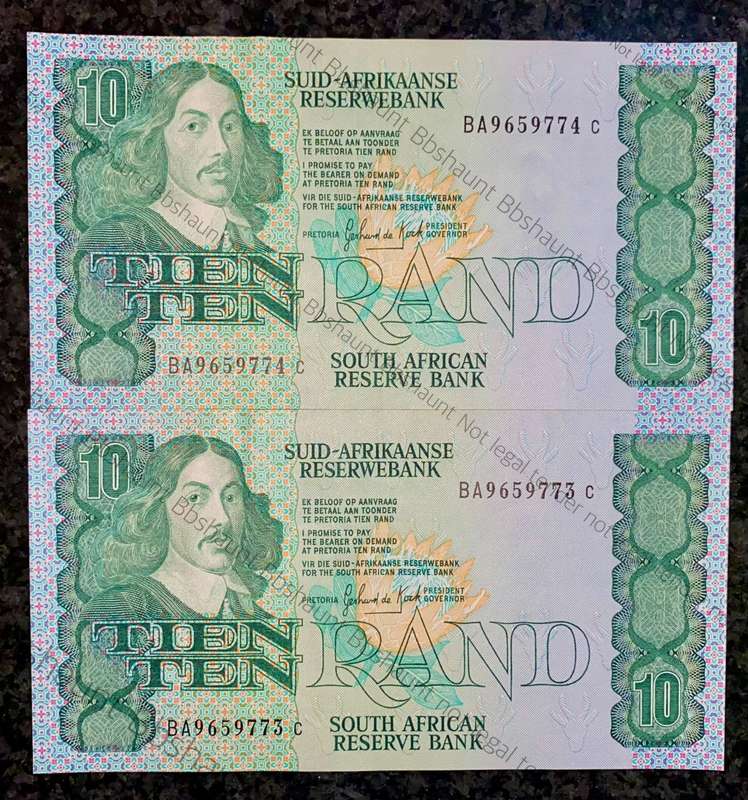 GPC De Kock. R10 in sequence BA9659774-773 aunc 3rd issue 1985 (1 bid takes all)