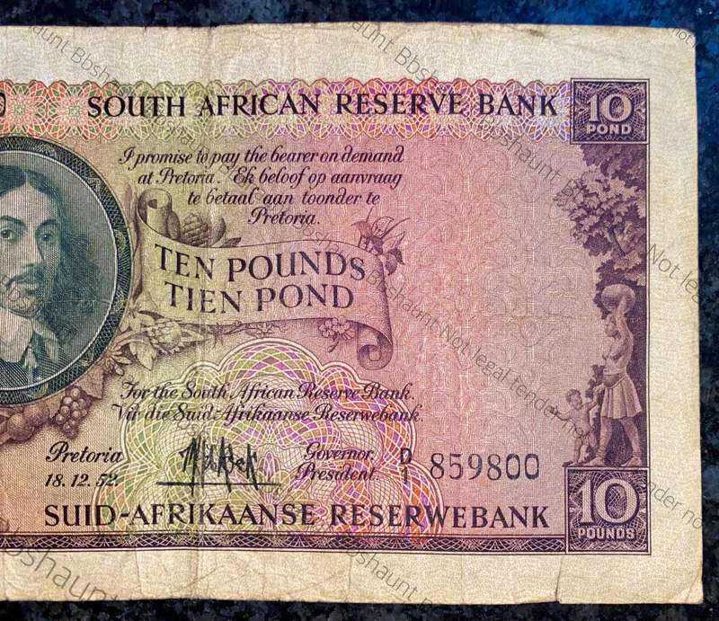 Mh De Kock. 10 pound Pretoria 18-12-1952 - D1