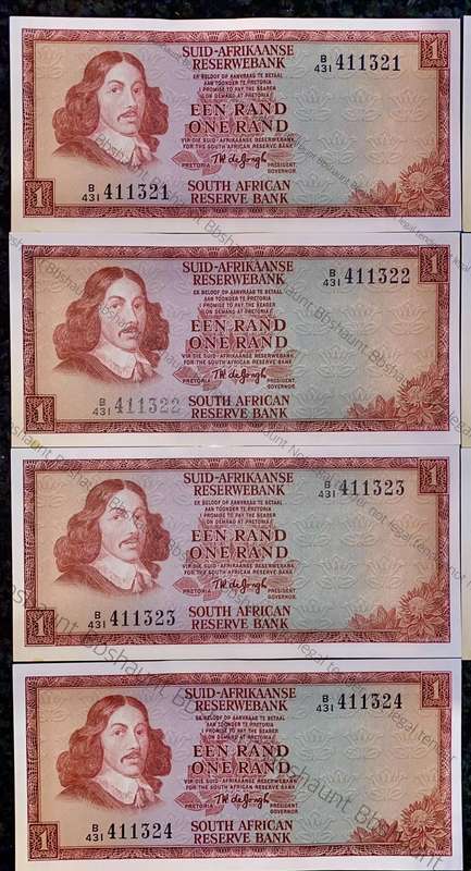 TW De Jongh. R1 in sequence B431 /411321-327 unc-aunc 3rd issue 1975 (1 bid takes all 10)