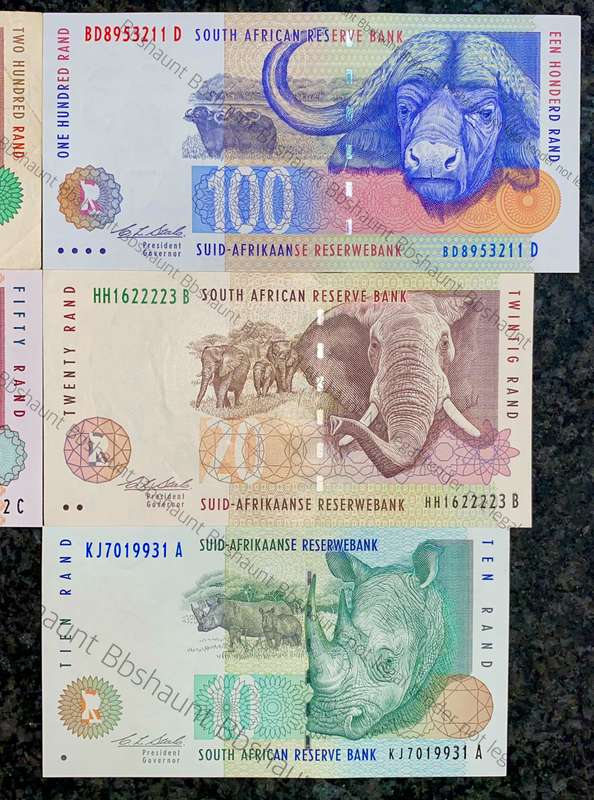 Complete set CL Stals R200 to R10 mostly UNC 2nd issue 1993 (1 bid takes all)