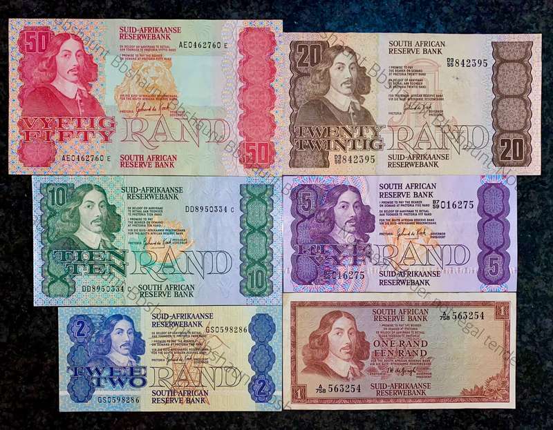 Complete set GPC De Kock & decimals R50 TO R2 - 1980s(R1 de Jongh 1975) (1 bid takes all)