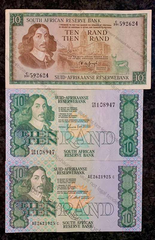 Set of R10 -- Rissik - De Jongh - De Kock & CL Stals 1962-1990(1 bid takes all)