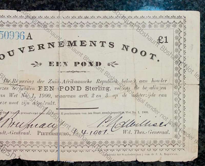 Z.A.R Pietersburg 1 pound Governments Noot 01-04-1901 No 50996
