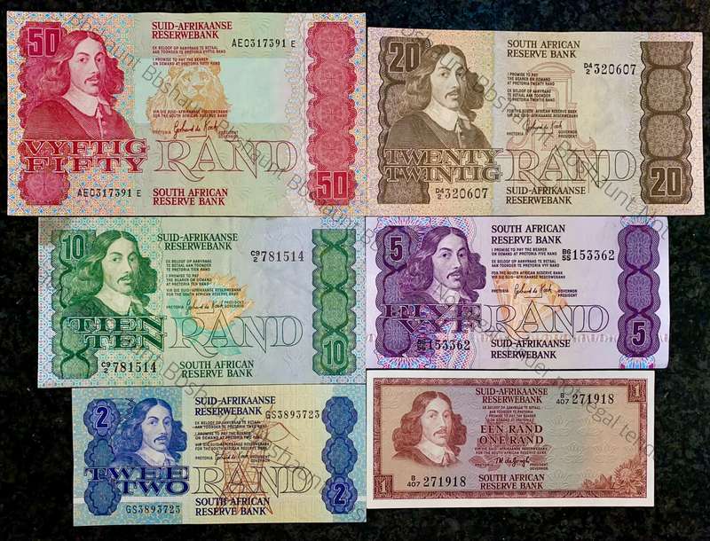 complete set gpc de kock & decimals unc-ef R50 TO R2 - 1980s(R1 de Jongh 1975)- (1 bid takes all)