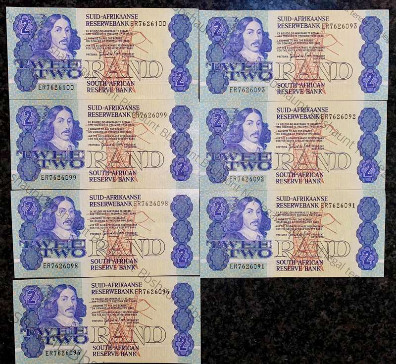 GPC De Kock. R2 in sequence ER7626100-096 & 093-091 UNC 3rd issue 1984(1 bid takes all )