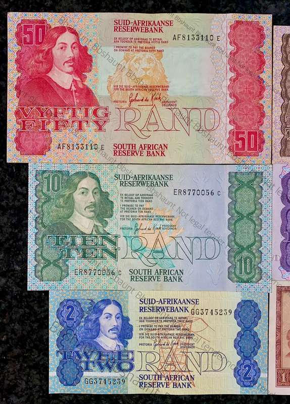 Complete set GPC De Kock & decimals R50 TO R2 - 1980s(R1 de Jongh 1975)(1 bid takes all)