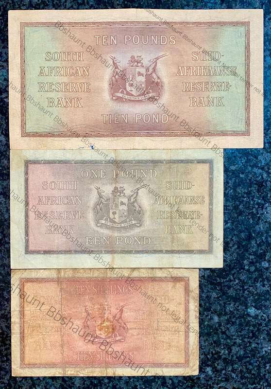 J POSTMUS SET 10 POUND F1 , 1 POUND A131 - 1943 & 10 SHILLINGS E70 - 1944 ALL E/A(1 BID TAKES ALL)