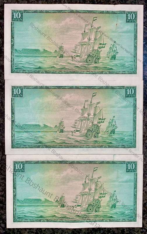 Tw De Jongh. R10 in sequence C237/ 4357657-659 -- 1st issue 1967 springbuck wtm (1 bid takes all)
