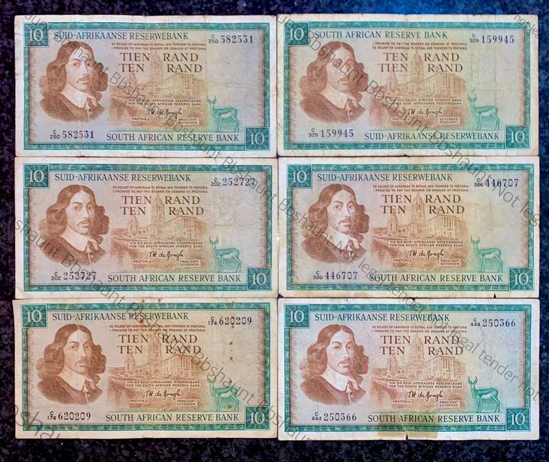 Tw De Jongh. R10 Springbuck & Van Riebeeck wtm 1967-1975 (1 bid takes all)