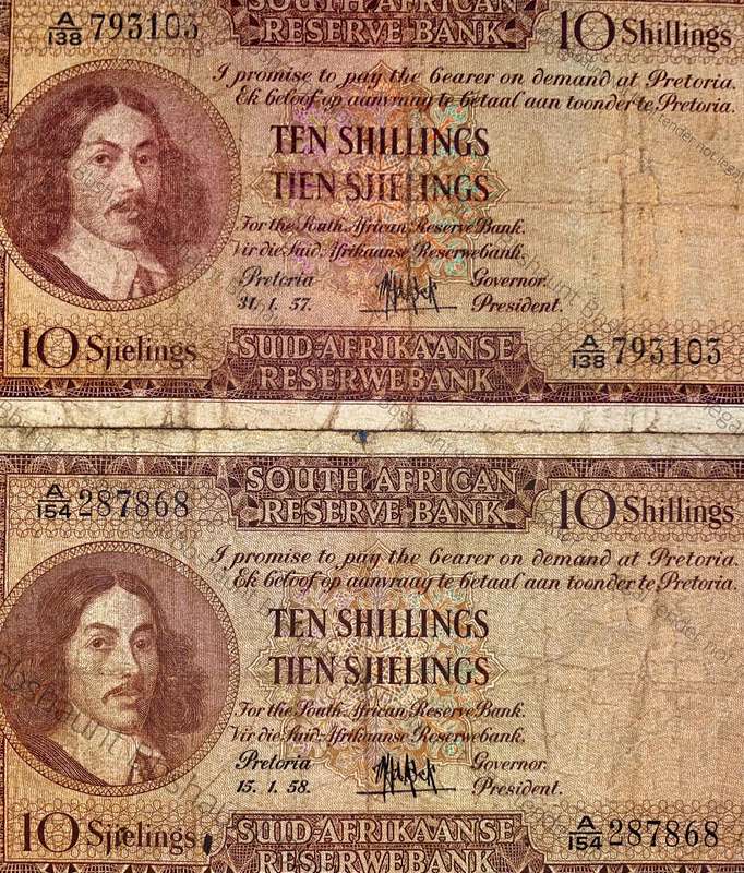 Mh De Kock. Set 10 shillings with two different shade of emblems (1 bid takes all)