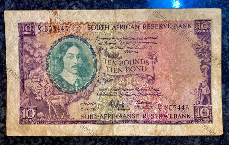 Mh De Kock. 10 pound Pretoria 6-11-1956 - D3