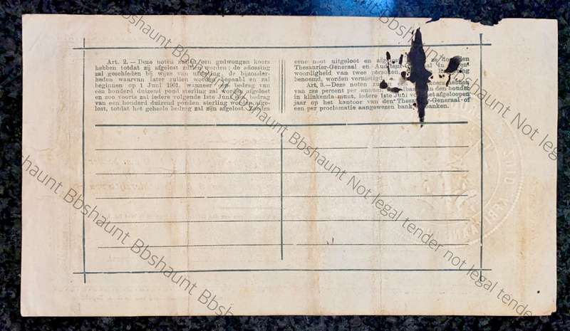 Z.A.R Pretoria 5 pound Government Noot 28-5-1900 - missing NO prefix - 5698 Star Boarder