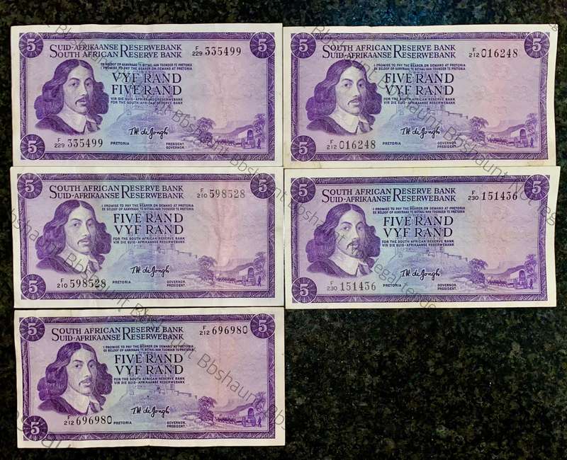 Tw De Jongh. R5 all Springbuck wtm 1st issue 1967 (1 bid takes all)