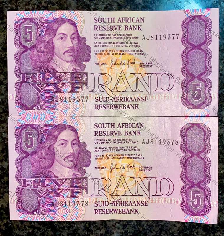 GPC De Kock. R5 in sequence AJ8119377-378 -- 3rd issue 1989 (1 bid takes all 6)