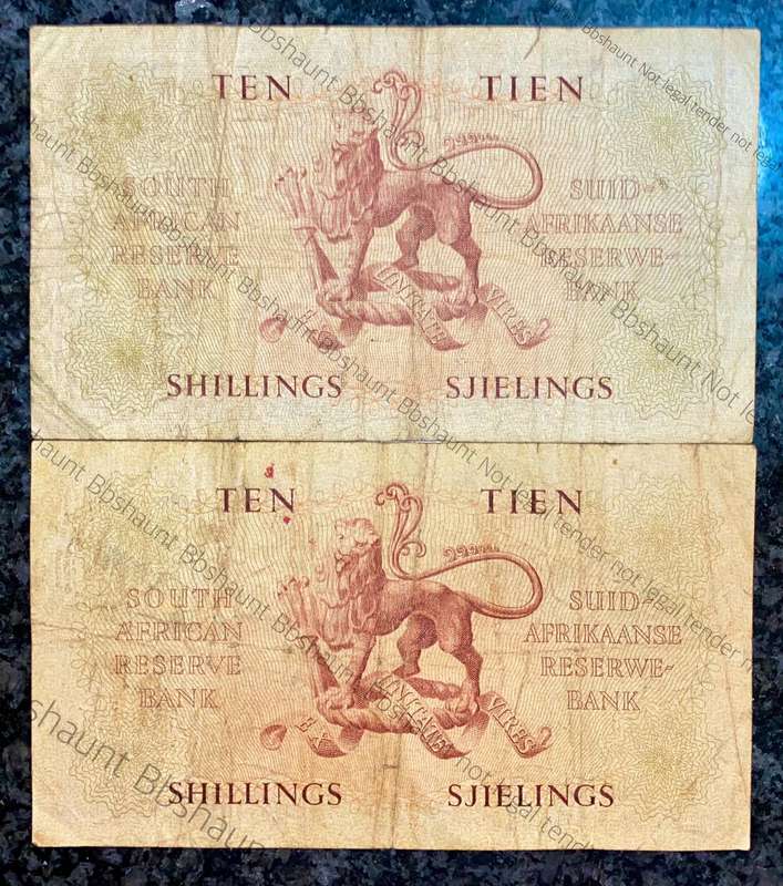 Mh De Kock. Set 10 shillings with two different shade of emblems (1 bid takes all)