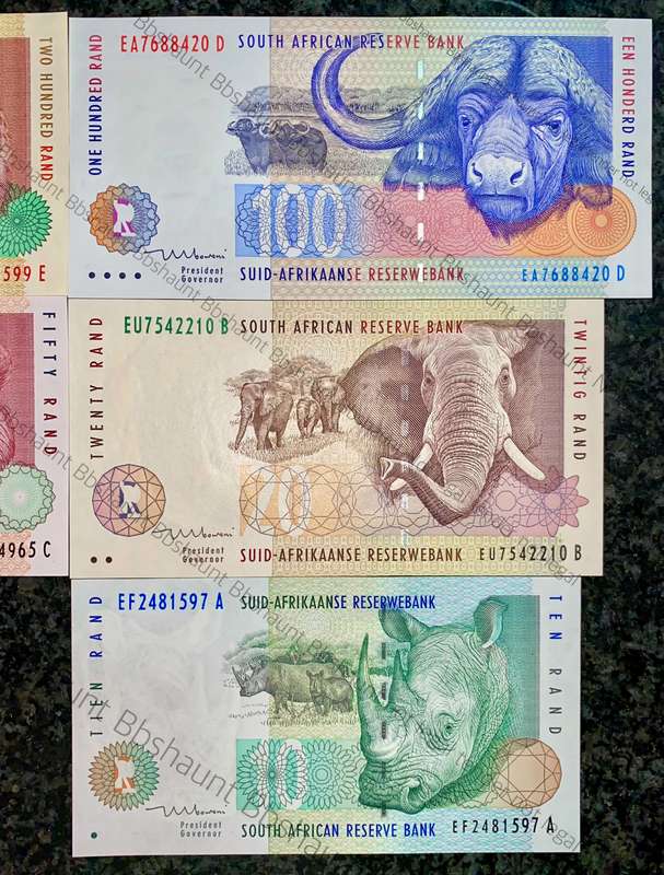 COMPLETE SET TT MBOWENI R200 TO R10 -- 1ST ISSUE 2000 UNC ANIMALS WTM (1 BID TAKES ALL)