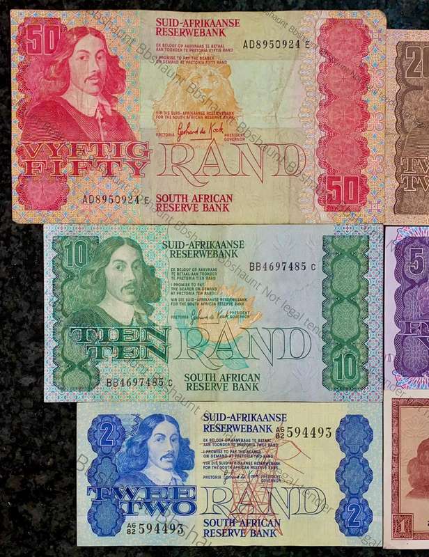 Complete Set GPC De Kock & decimals R50 TO R2 - 1980s (R1 de Jongh 1975) (1 bid takes all)