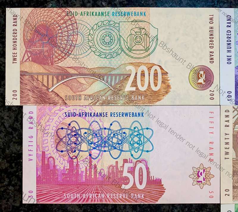 Complete set CL Stals R200 to R10 UNC 2nd issue 1993 (1 bid takes all)