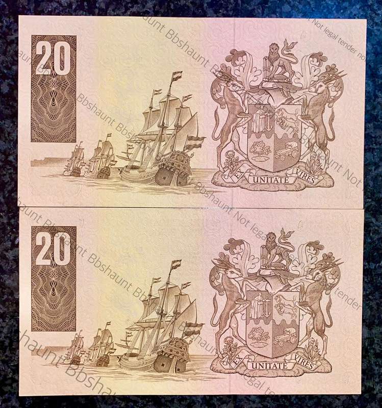 GPC De Kock. R20 in sequence D6 93/798825-824 UNC 3rd issue 1984 (1 bid takes all )
