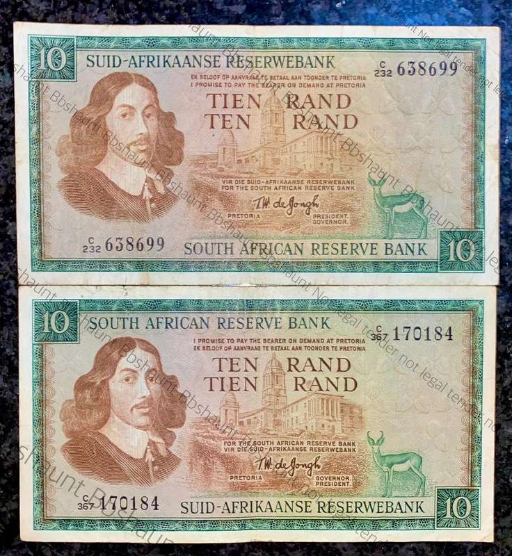 Tw De Jongh. R10 Springbuck & Van Riebeeck wtm 1967-1975 (1 bid takes all)