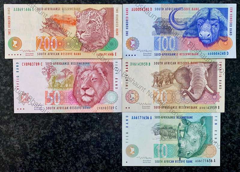 Complete Set TT Mboweni R200AA to R10AA Animals wtm 1st issue 2000 (1 bid takes all)
