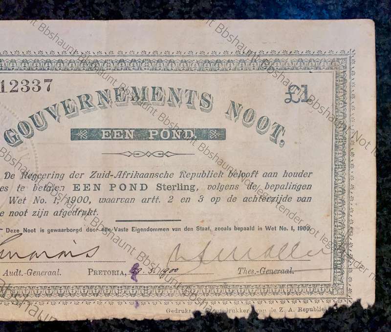 Z.A.R Pretoria 1 pound Government Noot 28-5-1900 -- no12337 Star Boarder