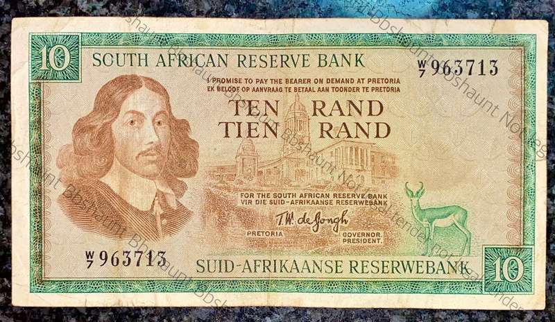 REPLACEMENT NOTE TW DE JONGH R10 -- W7 -- SPRINGBUCK WTM 1ST ISSUE 1967