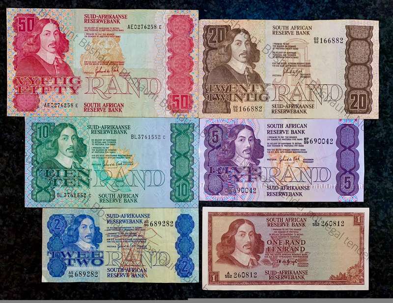 Complete set GPC De Kock & decimals R50 TO R2 - 1980s(R1 de Jongh 1975)- (1 bid takes all)