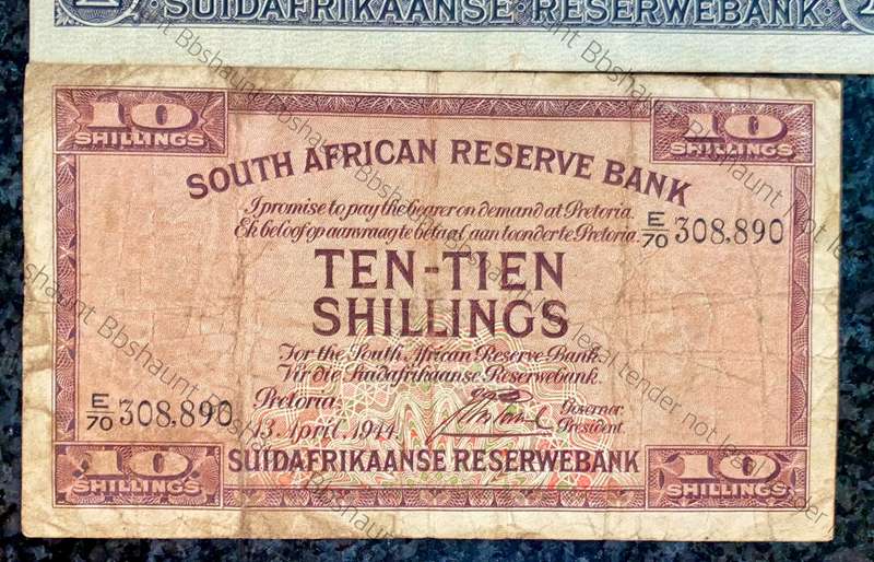J POSTMUS SET 10 POUND F1 , 1 POUND A131 - 1943 & 10 SHILLINGS E70 - 1944 ALL E/A(1 BID TAKES ALL)