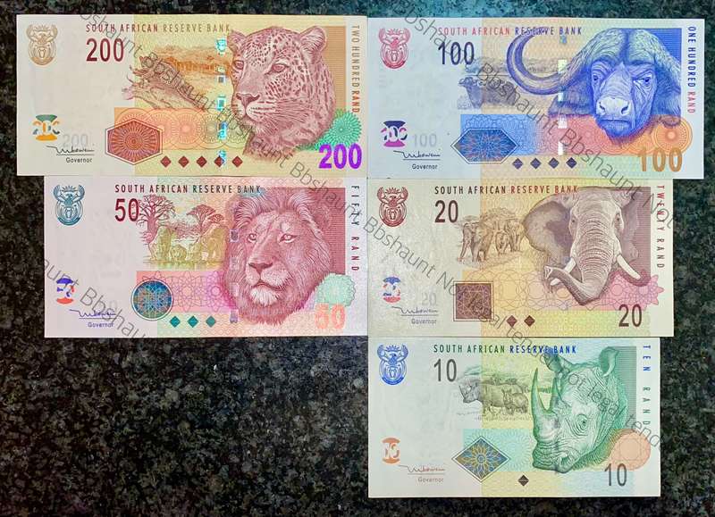 COMPLETE SET TT MBOWENI R200 TO R10 -- 2ND ISSUE 2004 UNC-AUNC ANIMALS WTM (1 BID TAKES ALL)