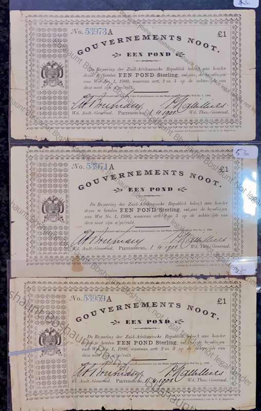 Z.A.R Pietersburg Close Seq 1 pound Government Noot 53973- 971- 959 (1 bid takes all)2