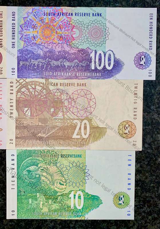 Complete set CL Stals R200 to R10 UNC 2nd issue 1993 (1 bid takes all)
