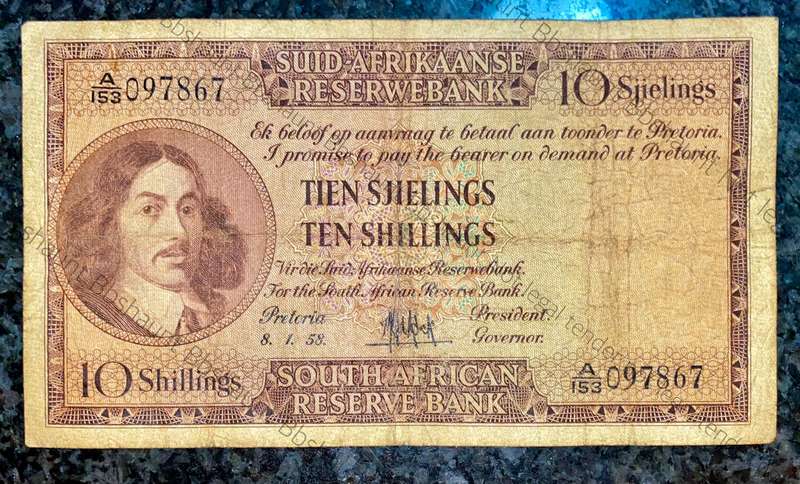 Mh De Kock. 10 shillings 8-1-1958 -- A153