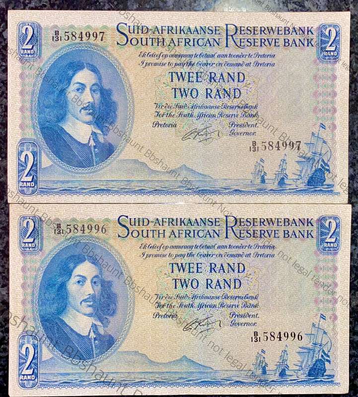 G RISSIK R2 IN SEQUENCE B131 /584996-997 UNC A/E FIRST ISSUE 1962 (1 BID TAKES ALL)