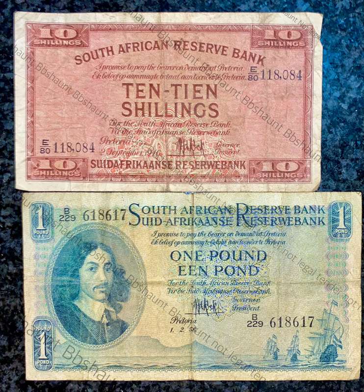 MH DE KOCK SET 10 SHILLINGS 1946 FIRST ISSUE E/A E80 7 1 POUND 1956 B229(1 BID TAKES ALL)
