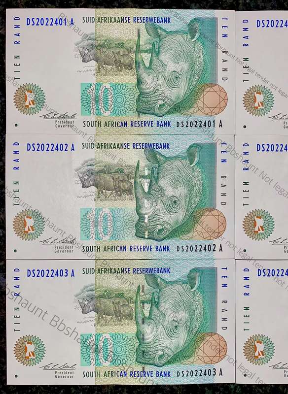 CL Stals. R10 -- in sequence DS2022401-406 Elephant wtm 2nd issue 1993 unc-aunc (1 bid takes all)