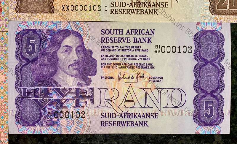 SOUTH AFRICA SET LOW MATCHING NO -- 0000102 -- R50 - R20 & R5 + REPLACEMENTS XX0000102 ALL GEM UNC