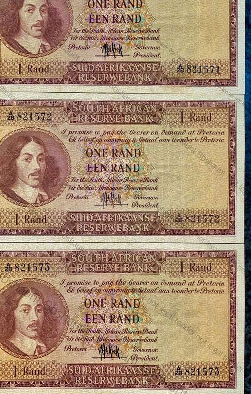 Mh De Kock R1 in sequence A28 /821571-573 aunc 1st issue 1961 (1 bid takes all)