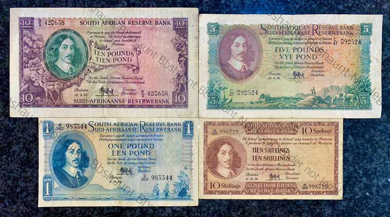 Mh De Kock. set 10 pounds to 10 shillings 1955/56/58 & 1959 (1 bid takes all)