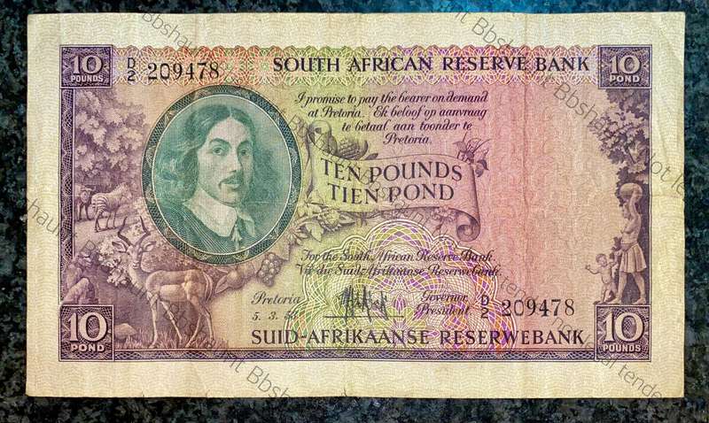 Mh De Kock. 10 pound Pretoria 5-3-1953 -- D2