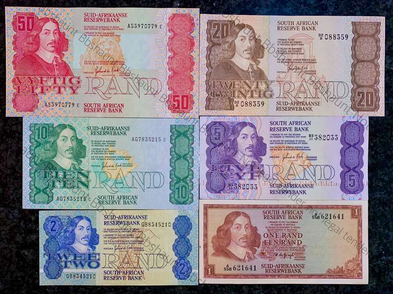 Complete Set GPC De Kock & decimals R50 TO R2 - Good Condition (R1 De Jongh 1967) (1 bid takes all)